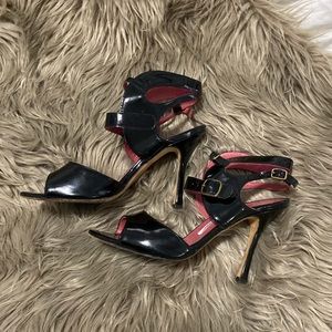 Manolo Blahnik Black Patent Leather Strappy Heels